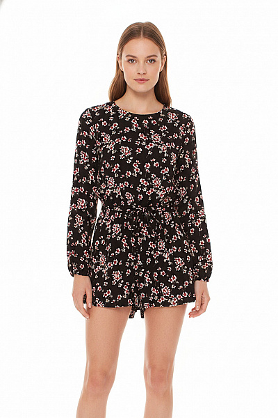 Traffic People Dámský černý Květinový Overal S Dlouhým Rukávem Vel. S