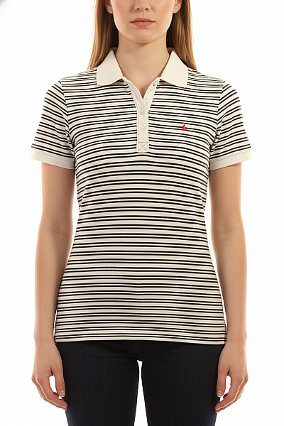 Musto Dámské Tričko Polo Pruhované S Krátkým Rukávem Bavlněné Velikost EU 10
