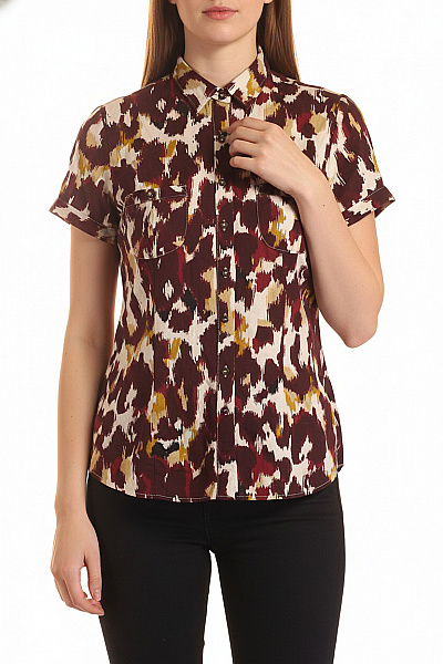 Marks & Spencer Dámská Košile S Krátkým Rukávem Vzorovaná Barevná Ležérní Letní Vel. EU L