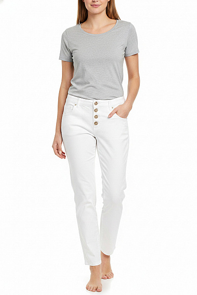 BIANCO Bílé Bavlněné Kalhoty S Knoflíky Volnočasové Velikost 42