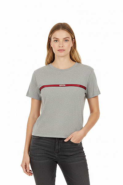 LEVIS Dámské Tričko S Krátkým Rukávem A Nápisem Basic Crop Top šedé Bavlněné Vel. EU M