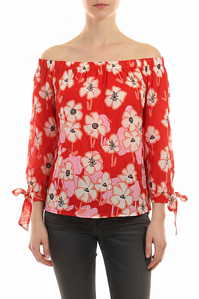 Emily Van Den Bergh Dámská červená Halenka S Dlouhým Rukávem A Květinovým Potiskem Vel. EU 34