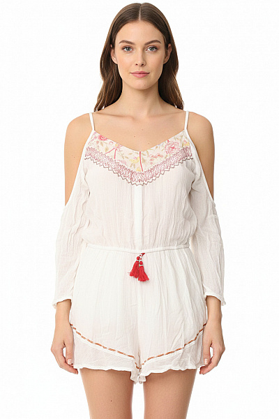 Band Of Gypsies Dámský Bílý Bavlněný Overal S Dlouhým Rukávem A Potiskem Vel. M