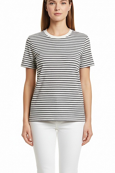 SELECTED Dámské Tričko S Krátkým Rukávem Pruhované Basic Bavlna Velikost EU M