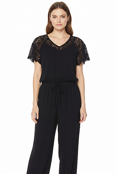 Cream Dámský černý Krajkový Overal S Krátkým Rukávem Velikost 42