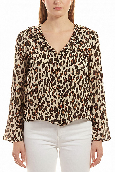 ZARA Dámská Košile S Dlouhým Rukávem A Potiskem Leopardí Vzor Volná Vel. EU M