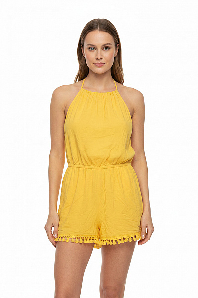 Asos Dámský žlutý Overal Bez Rukávů S Třásněmi Velikost EU 40