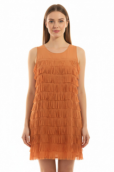 River Island Oranžové šaty Bez Rukávů S Třásněmi Letní Boho Vel. 38