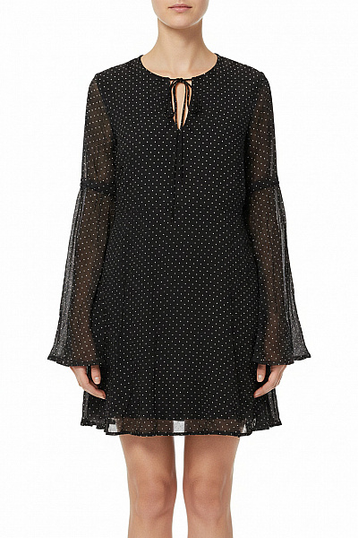 MANGO Dámské šaty S Dlouhým Rukávem Puntíkované Boho Vel. XS