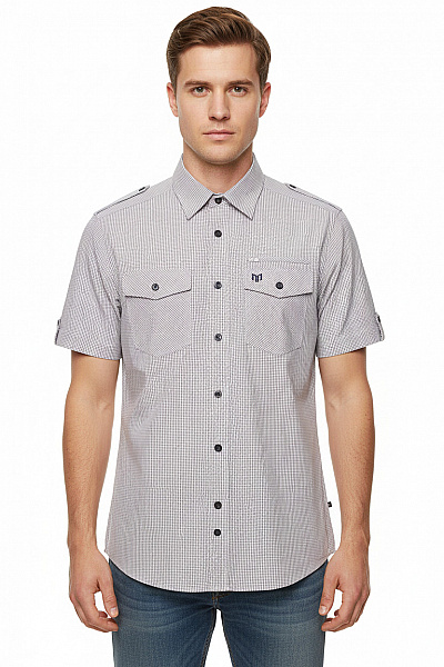 Minimum Pánská Kostkovaná Košile S Krátkým Rukávem Ležérní Vel. M