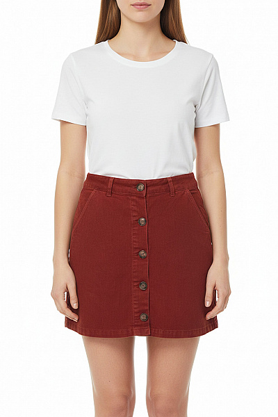 Krátká červená Sukně S Kapsami A Knoflíky Velikost .M