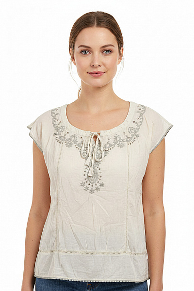 CULTURE Dámská Halenka S Krátkým Rukávem A Kamínky Boho Velikost L