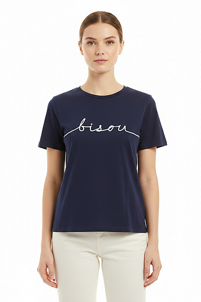 Dámské Tričko S Krátkým Rukávem A Nápisem Modré Vel. M