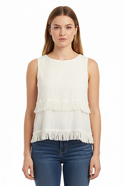 Esprit Bílá Halenka Bez Rukávů S Volánky A Bavlněným Materiálem Velikost M