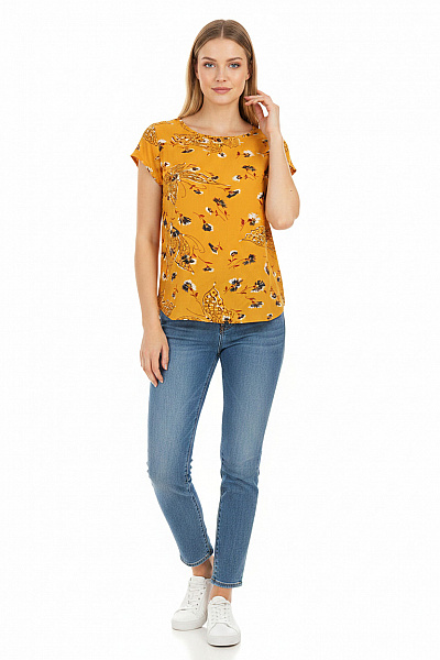 ONLY Dámská Halenka žlutá S Krátkým Rukávem A Potiskem Květinová Vel. 38