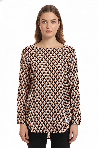 ZARA Dámská Halenka S Dlouhým Rukávem A Potiskem Hnědá Vel. S