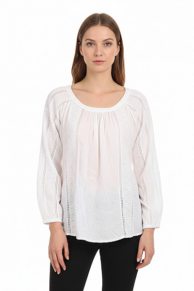 ZARA Dámská Bavlněná Halenka S Dlouhým Rukávem Bílá Vyšívaná Boho Velikost S