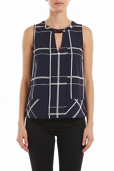 ZARA Dámská Halenka Bez Rukávů Modrá Kostkovaná S Výstřihem Vel. S