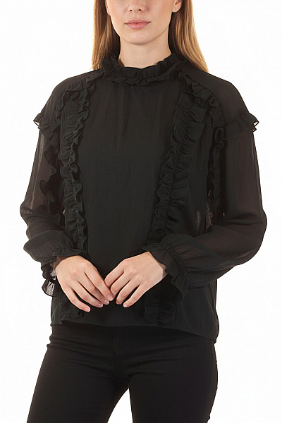 ZARA Dámská Halenka S Dlouhým Rukávem A Volánky černá Elegantní Průsvitná Vel. XS