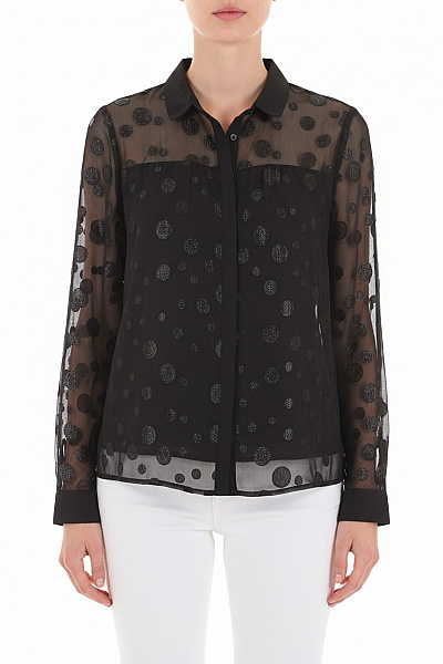 Dámská černá Průhledná Puntíkovaná Košile S Dlouhým Rukávem Velikost 36