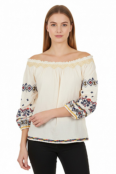 Pepe Jeans Dámská Halenka S Dlouhým Rukávem Béžová Vyšívaná Boho Velikost XS