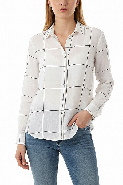 Massimo Dutti Dámská Kostkovaná Košile S Dlouhým Rukávem Ležérní Bílá Vel. EU 36