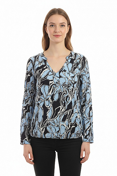 Kaffe Dámská Halenka S Dlouhým Rukávem A Potiskem Květinová Modrá černá Vel. EU 38