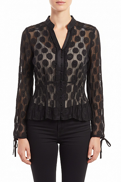 Marks & Spencer Dámská Košile S Dlouhým Rukávem Puntíkovaná Průhledná Elegantní Velikost EU M