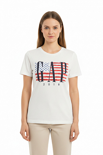 Gap Dámské Tričko S Krátkým Rukávem A Potiskem Americké Vlajky A Nápisem 2018 Vel. EU XL