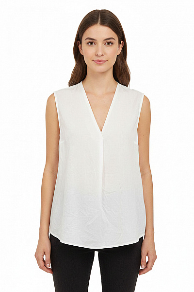 MANGO Bílá Viskózová Halenka Bez Rukávů S Výstřihem Do V Elegantní Letní Velikost S