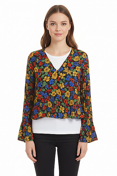 MANGO Dámská Halenka S Dlouhým Rukávem A Květinovým Potiskem Velikost XS