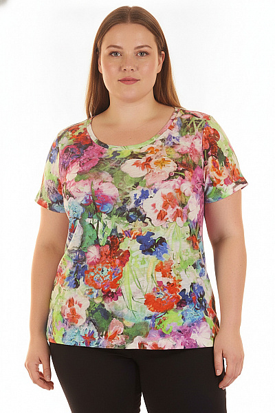 LANDS´END Dámské Tričko S Krátkým Rukávem A Květinovým Vzorem Vel. XL