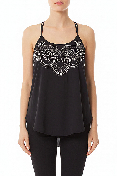 Abercrombie&Fitch Černá Halenka Bez Rukávů S Kamínky A Flitry Boho Letní Vel. XS