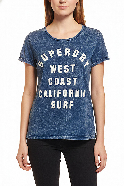 SUPERDRY Dámské Tričko S Krátkým Rukávem A Potiskem Modré Velikost EU XS