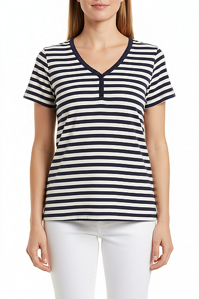 Marks & Spencer Dámské Tričko S Krátkým Rukávem Pruhované Basic Vel. UK 22