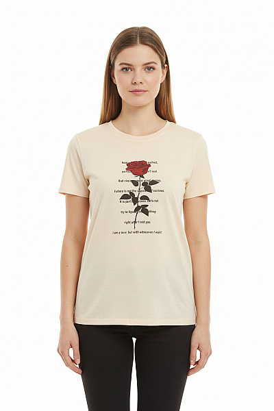 Bershka Dámské Tričko S Krátkým Rukávem A Potiskem Růže Velikost EU M