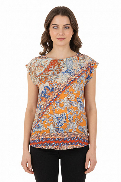 Seidensticker Dámská Halenka S Krátkým Rukávem A Potiskem Oranžová Bavlněná Boho Vel. 36