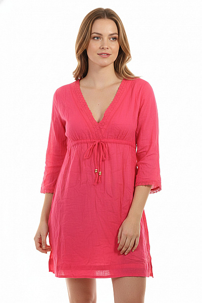 Marks & Spencer Dámské Bavlněné šaty S Dlouhým Rukávem Růžové Krajkové Boho Volnočasové Vel. EU M