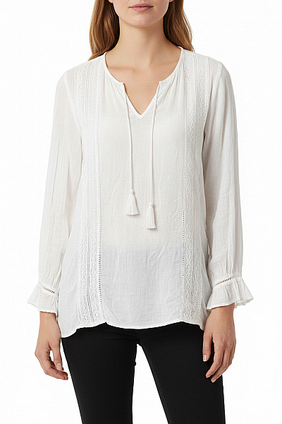 ZIZZI Dámské Halenkové šaty S Dlouhým Rukávem Krajkové Boho Bílé Vel. EU L