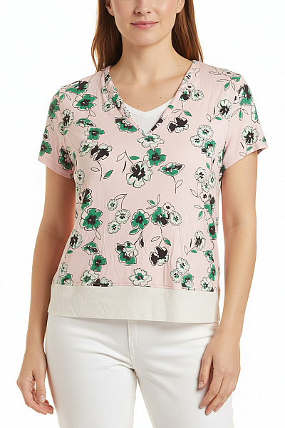 Marks & Spencer Růžová Halenka Krátký Rukáv Květinová S Potiskem Vel. EU 44