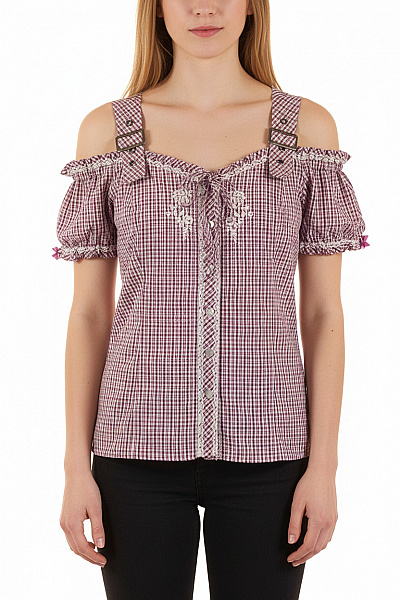 Spieth&Wensky Dámská Kostkovaná Košile S Krátkým Rukávem A Krajkou Fialová Velikost 36