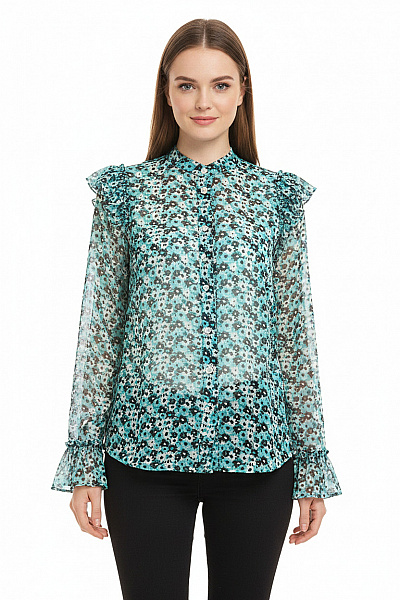 MICHAEL KORS Dámská Květinová Košile S Dlouhým Rukávem A Volánky Vel. S