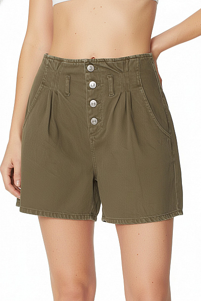 ZARA Dámské Kraťasy Bavlněné Vysoký Pas Kapsy Retro Zelené Vel. S
