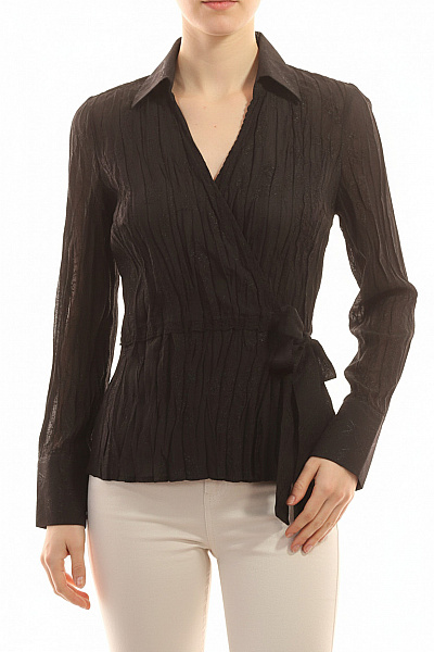 Marks & Spencer Dámská Halenka Zavinovací S Dlouhým Rukávem A Mašlí Elegantní černé Velikost EU L