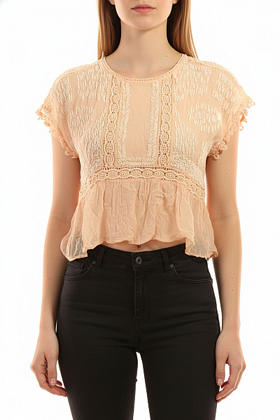 MANGO Dámská Halenka Bez Rukávů Krajková Vyšívaná Crop Letní Boho Vel. EU XS