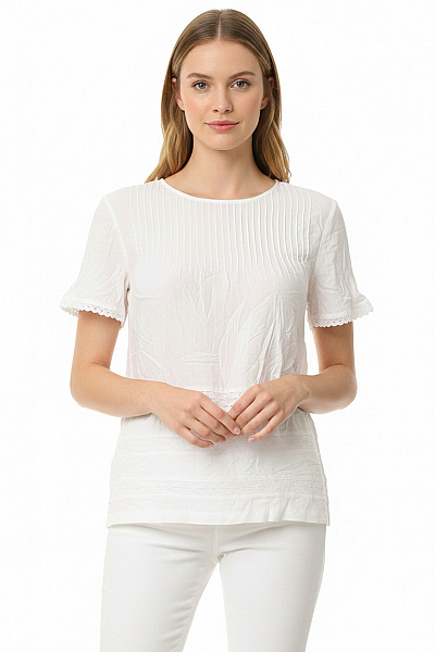 ANINE BING Dámská Halenka Bílá Krátký Rukáv Krajková Madeirová Romantická Letní Vel. EU S