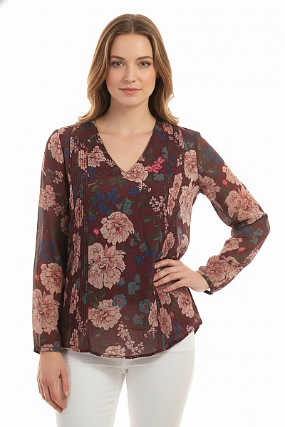 ZARA Dámská Halenka S Dlouhým Rukávem A Květinovým Potiskem Vel. EU M