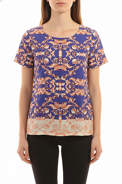 Marks & Spencer Dámská Halenka S Krátkým Rukávem A Potiskem Modrá Květinová Velikost EU 38