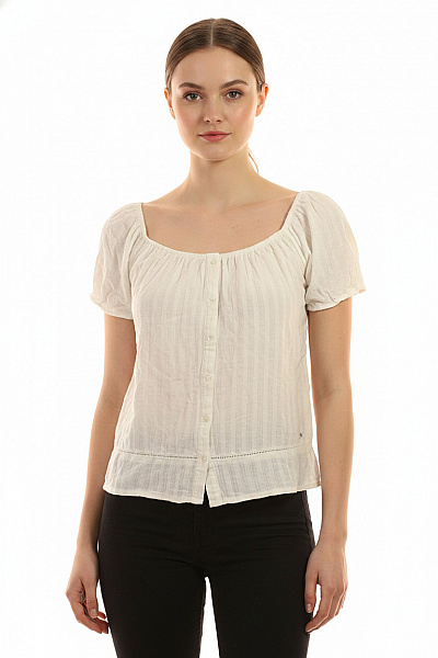 SUPERDRY Bílá Halenka S Krátkým Rukávem A Odhalenými Rameny Bavlněná Boho Velikost EU S