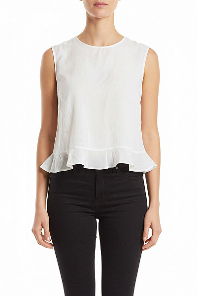 TAIFUN Bílá Halenka Bez Rukávů S Volánky Letní Velikost M